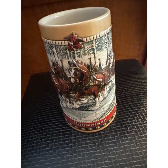 Budweiser Holiday Stein 1988 Clydesdales Scenic Winter Collectible Ceramic Mug - Picture 2 of 4